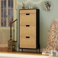 thumbnail image 7 of Garvee Rattan Storage Cabinet with 3 Flip Drawers, Freestanding Entryway Shoe Storage, Narrow Shoe Cabinet with Metal Legs for Entrance, Black & Oak, 7 of 7