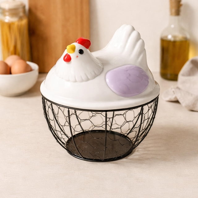 Cesta para almacenar huevos, cestas para recoger huevos con tapa, caja organizadora redonda para huevos de , contenedor para cocina y Tapa morada