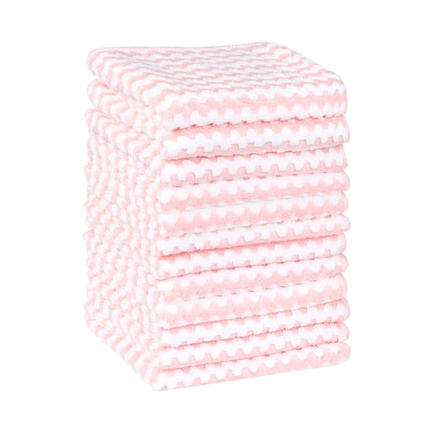 Pa?o de limpieza de microfibra REGALWOVEN, paquete de 12, trapos altamente absorbentes sin pelusa, toallas de limpieza reutilizables y lavables, rosa 12" x 12"