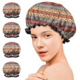thumbnail image 7 of Shower Caps,Red and Yellow Geometric Striped Pattern Waterproof Shower Cap for Women 4 Pieces,Double Reusable Hair Cover for Shower PEVA Elastic Stretch Hem, 7 of 7