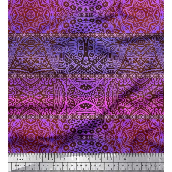 Soimoi Cotton Duck Fabric Stripe & Mandala Kaleidoscope Print Sewing Fabric Yard 56 Inch Wide