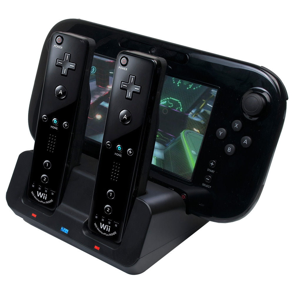 2x Battery + 3 in 1 Charger Dock Stand Station for Nintendo Wii U