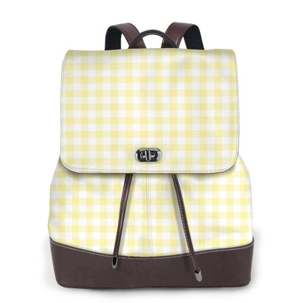 Fotbe Lemon Yellow Checkboard Mochila Bolso con Estampado para Mujer, Mochila Antirrobo de Nylon Impermeable, Bolsa Ligera de Hombro