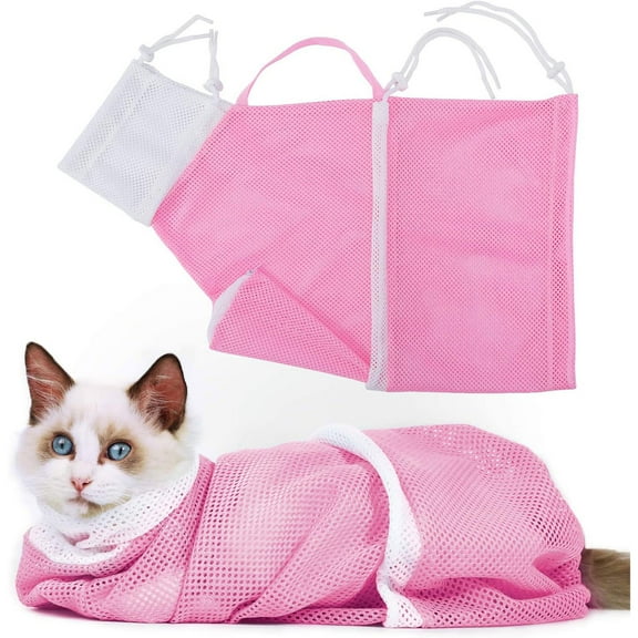 Cat Shower Net Bag Cat Grooming Bathing Bag Adjustable Cat Washing Bag Multifunctional Cat Restraint Bag Prevent Biting Scratching for Bathing, Nail Trimming, Ears Clean, Keeping Calm