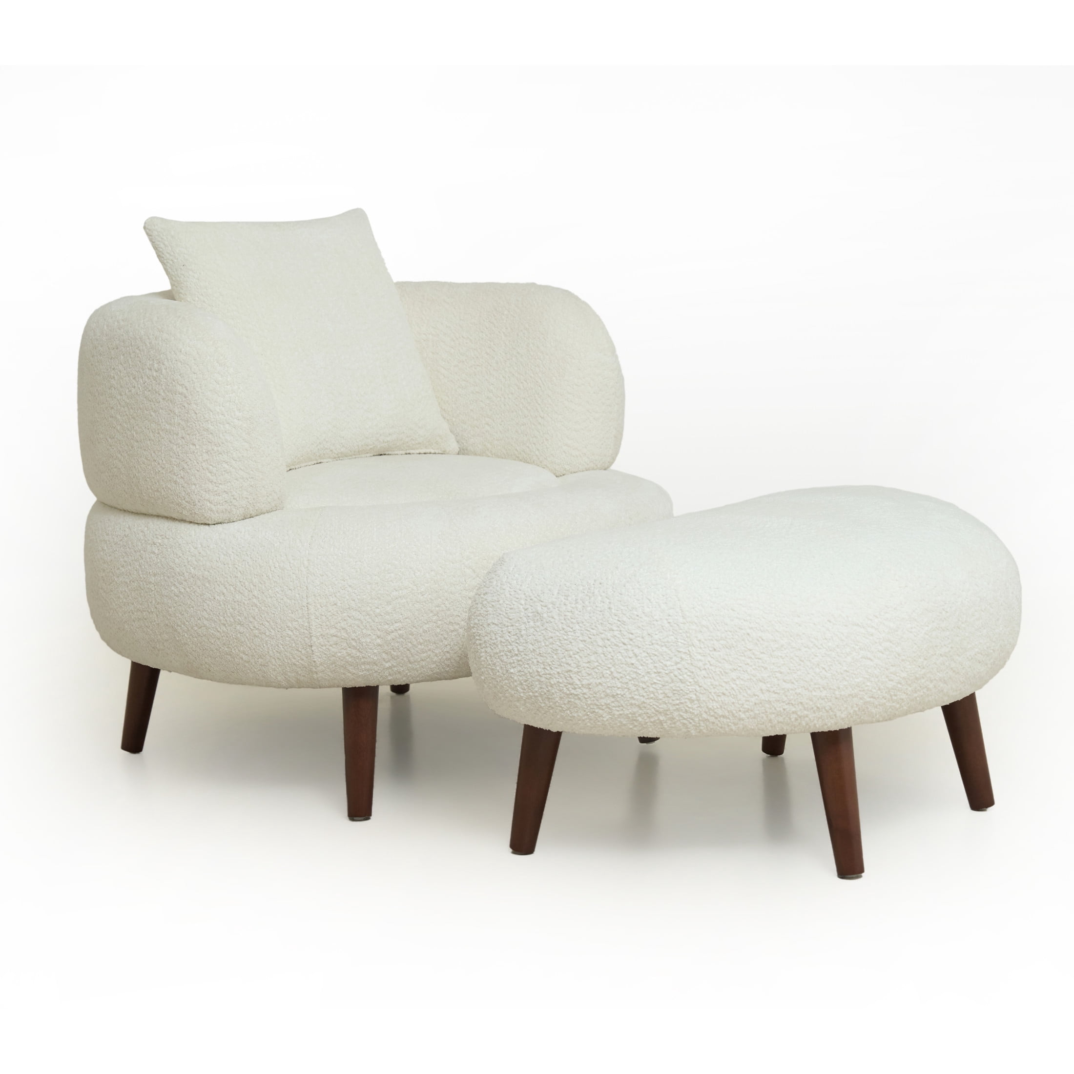 Noble House Kilby Nordic 36" Chenille Bucket Accent Chair with Ottoman, Lazy Lounge Club Chair for Living Room, White