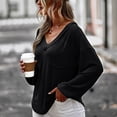 thumbnail image 3 of Camisa de manga larga para mujer, cuello en V, Color puro, corte holgado, Top para mujer con bolsillo en el pecho para el trabajo diario y vacaciones, 3 of 8