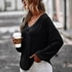 thumbnail image 2 of Blusa de manga larga con cuello en V para mujer, color negro, corte holgado, bolsillo en el pecho, perfecta para el trabajo o las vacaciones, talla S, 2 of 8