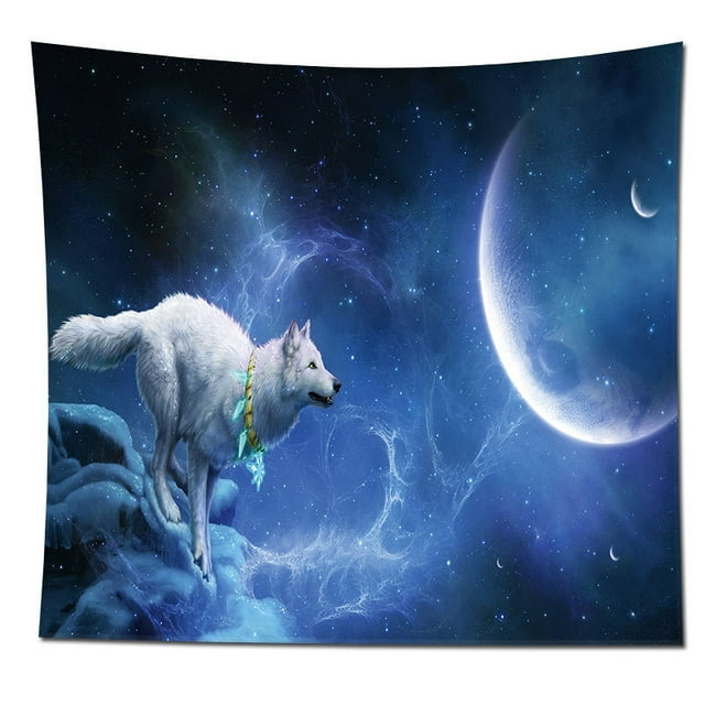Tapiz de pared con diseño de lobo y luna, microtela, 180 x 150 cm, decoración de habitación