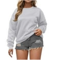 thumbnail image 2 of QUNYINEY Gray Sweatshirt for Women Crew Neck Solid Long Sleeve Casual Tops Drop Shoulder Loose Pullover Sweatshirts, 2 of 6