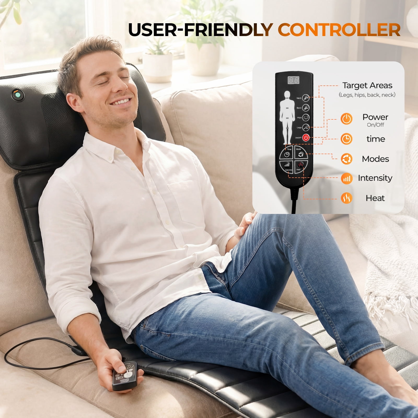 Full Body Massage Mat with Heat, 10 Vibration Massage Nodes & Adjustable Head Pillow, Foldable Design for Back Neck Leg Pain Relief, Remote Control