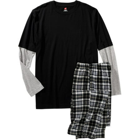 Hanes - Big Men's Long Sleeve Crew Micro Fleece Sleep Set, Size 2XL