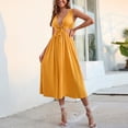 thumbnail image 6 of Women's Sexy Solid Color Cut Out Waist Sleeveless V Neck Midi Tank Dress Long Sleeve Dress Women Casual, 6 of 8
