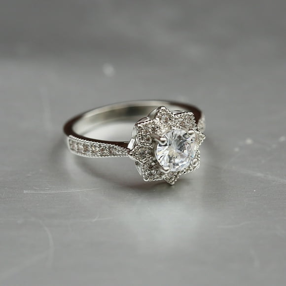 TopLLC Rings Stylish And Luxurious Design Four Columns Flower Studded Zircon Ladies Ring Jewelry