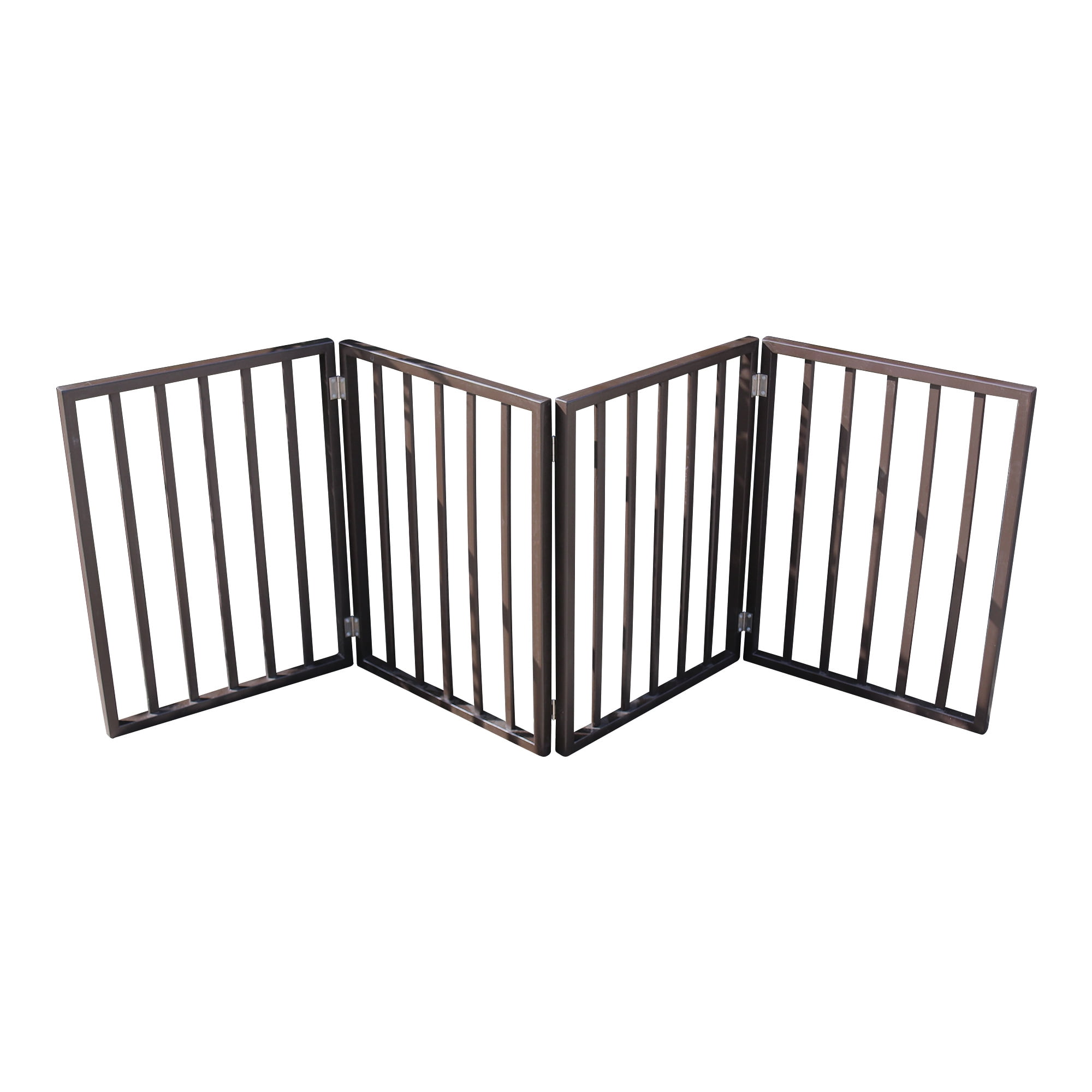 Cfowner Dog Gate for Doorways, Wooden Indoor Dog Fence, 4 Panel, Dark Brown, 24"H