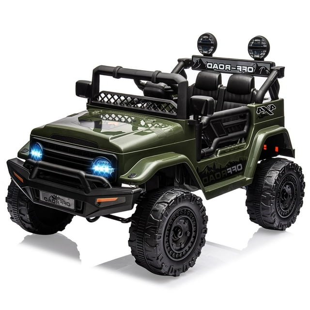 TROPOW Kids Cars Electric Ride On Toys,Hetoy Electric Car for Kids, 12V Ride on Truck Car with Remote Control Spring Suspension, LED Lights, Music, 3 Speeds,Green