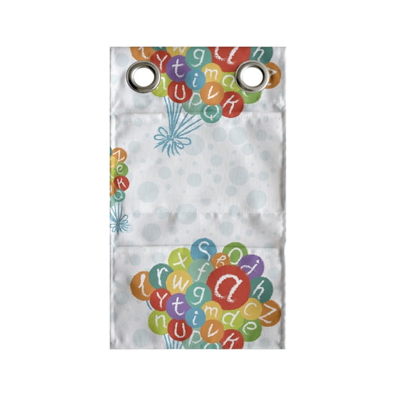 Alphabet Hanging Pocket Organizer, Print of a Group of Balloons Tied Floating in the Sky of Bubbles, Printed Polyester Storage Bag with Pockets, 9" x 16", Pale Blue Multicolor