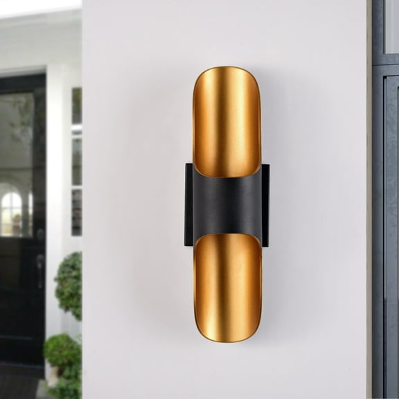 C Cattleya 2-Light Black and Gold LED Outdoor Wall Sconce