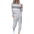 thumbnail image 3 of Eryao 2 Piece Lounge Set Women Color Block Long Sleeve Crew Neck Tops and Drawstring Jogger Pants Sweatsuits 2024 Winter Fall Lightweight Tracksuit Outfits Lightning Prime Deals,Gray,L, 3 of 6