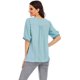 thumbnail image 5 of Blusa informal de manga corta con borlas y bordado bohemio mexicano de verano para mujer, azul claro y grande, 5 of 5