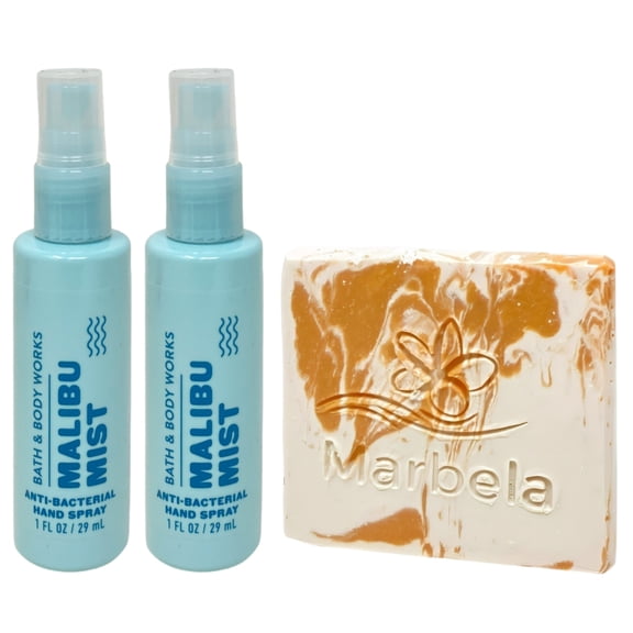 Bath & Body Works Malibu Mist 2 - Hand Sprays - (1 fl oz / 29 ml Each) with a Peach Gardenia Mini Soap