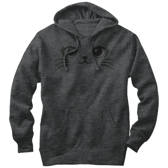 Men's Lost Gods Cute Cat Face  Pull Over Hoodie Charcoal Heather 2X Large