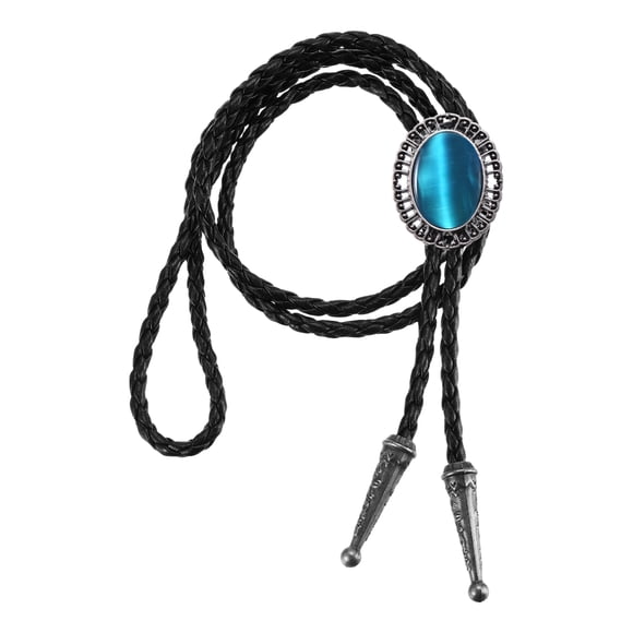 Corbata Bolo Uxcell para Hombres, Corbata de Cuero de Vaquero del Oeste, Collar de Bolo de Gemas, Corbata de Cuero para Mujeres y Hombres, Accesorios Tradicionales Vintage, Azul Claro