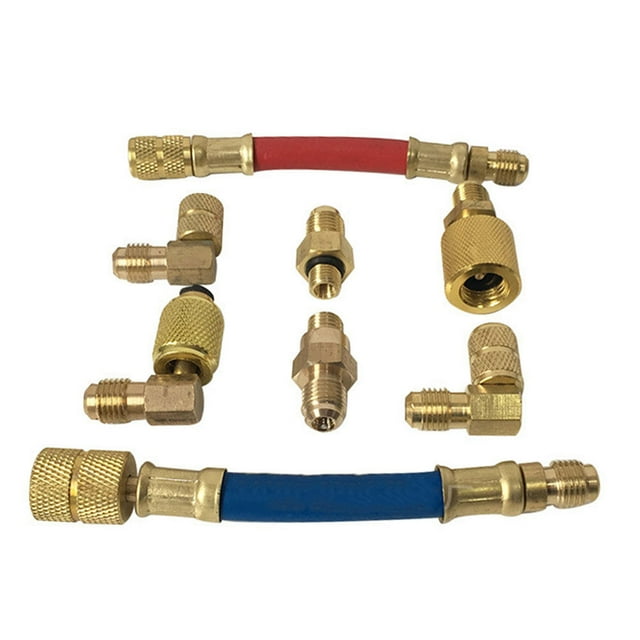 KAKOWELY Ensemble de 8 Pcs pour Climatiseur de Voiture Réfrigération R134A R12 Adaptateur de Conversion Tuyau Kits Joint Dissolvant Rapide Installateur Raccord Rapide Connecteur,4.92x"X0.47"X0.43 Pouces