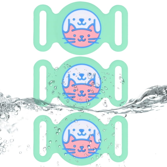 MJSHUN for Airtag Dog Collar Holder, Waterproof Dog Collar Holder for Apple AirTag (Gen 1 & 2), Stretchy Silicone Full Body Covered AirTag Case for Dog Collar Fit All Width Collar (Green-3 Pack)