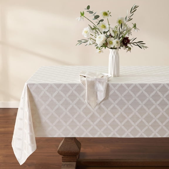 Lenox Laurel Leaf Tablecloth, Platinum - 70"W x 104"L