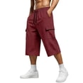 thumbnail image 2 of LEKWK Cargo Shorts for Men Elastic Waist Drawstring Short with Flap Pockets Lightweight Breathable Relaxed Fit Casual Summer Outdoor Wear Wine XL, 2 of 4