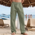 thumbnail image 4 of Men'S Linen Pants Casual Cargo Pants Elastic Drawstring Waist Straight Wide Leg Summer Yoga Beach Pant With Pockets, 4 of 8