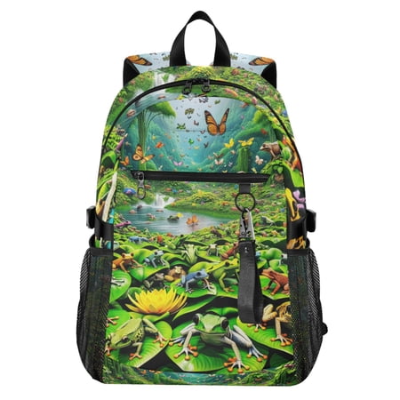 JIALIOU 14 Laptop Backpack Waterproof Airline Approved Stylish Casual Daypack for Travel Business College Work Colorful Frogs and Butterflies