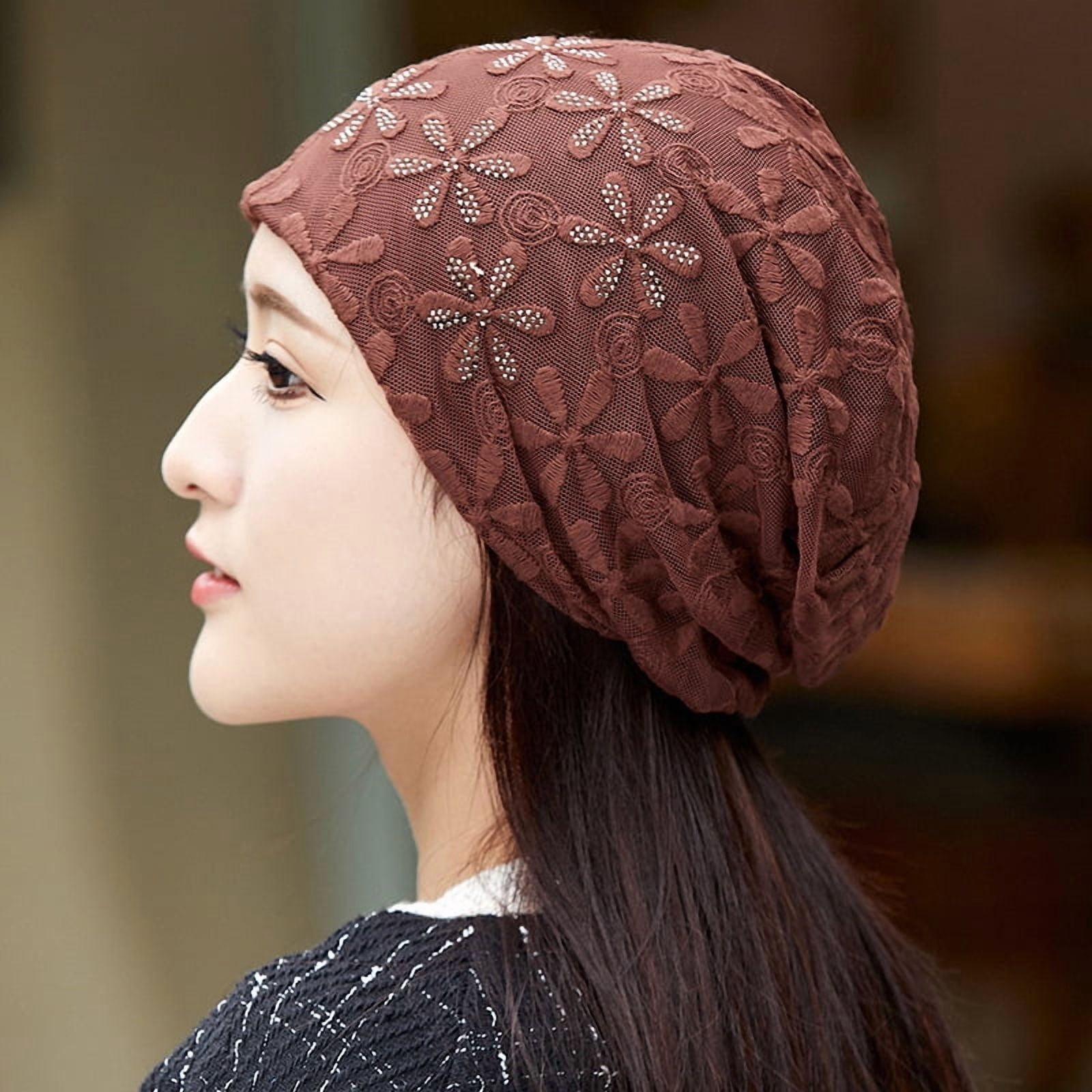 Womens Lace Flower Beanie Hat Slouchy Hip-hop Skull Cap Warm