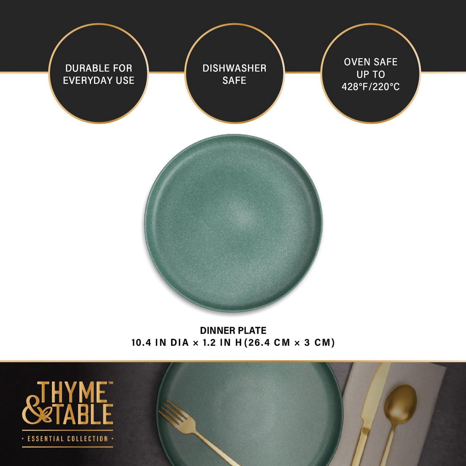 Thyme & Table Stoneware Round Dinner Plate, Casipan Green