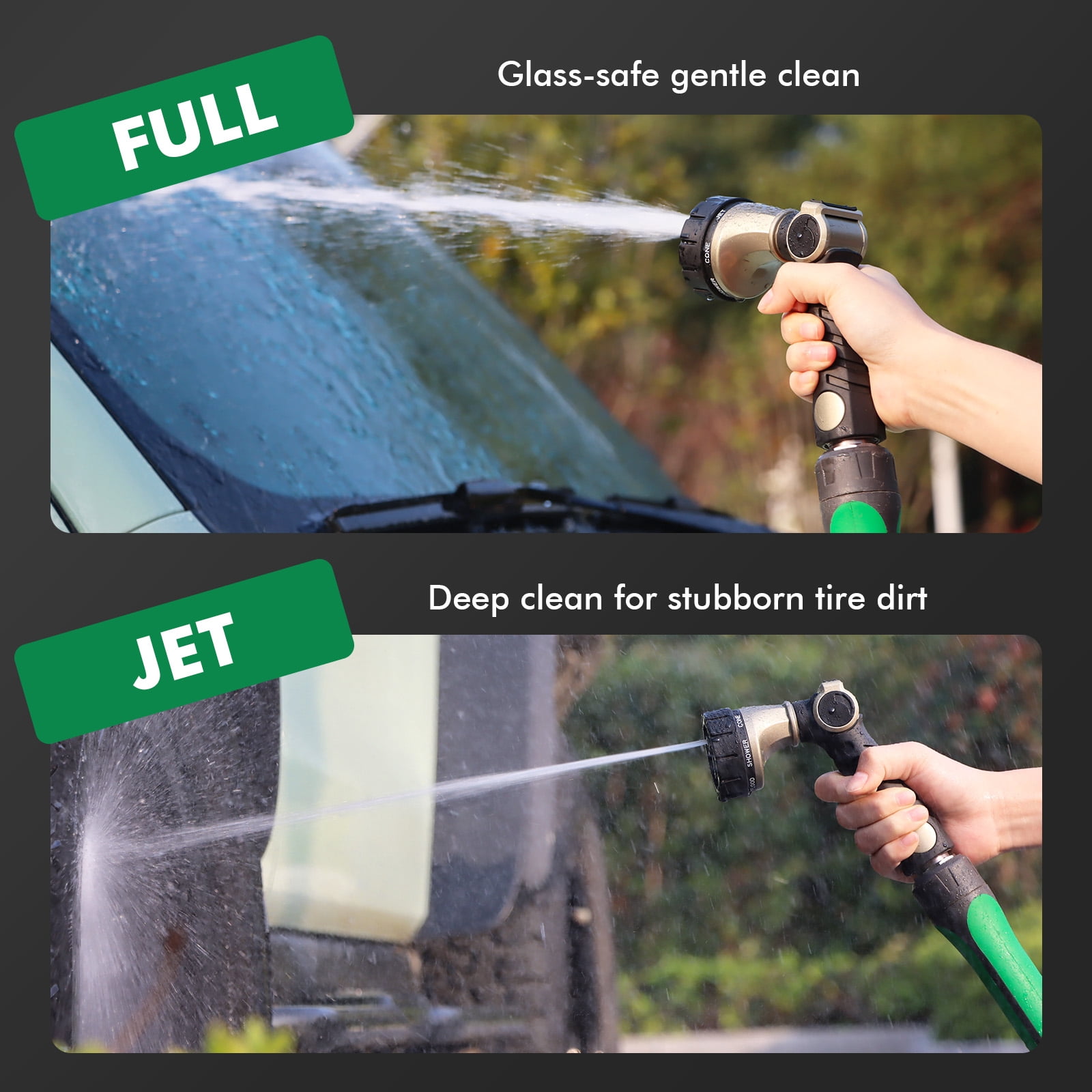 Restmo Ergonomic Zinc-alloy Garden Hose Nozzle, 7 Watering Patterns, Thumb Control, High Pressure Sprayer，Black