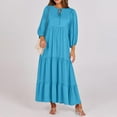 thumbnail image 2 of OSOLU Solid Color 2025 Summer Women Boho Maxi Dresses V-Neck Puff Sleeve Floral Flowy Swing Casual Long Dress Classic Sundress Flowy Vacation Dress, 2 of 7