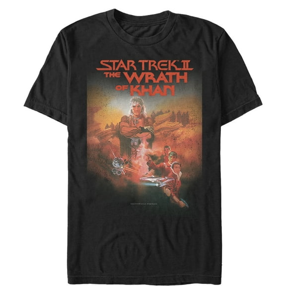 Men's Star Trek II: The Wrath of Khan Retro Movie Poster  Graphic Tee Black Medium