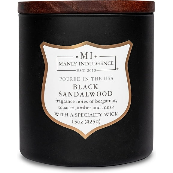 Black Sandalwood Scented Candle for Men 15 oz – Bergamot, Tobacco, Amber & Musk - Wood Wick - Up to 60 Hours Burn - Soy Blend Wax, USA Poured – Signature Collection