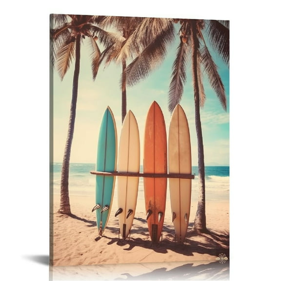 ONETECH Vintage Surf Poster Prints Surfboard on The Summer Canvas Wall Art Beach Palm Tree Surfing Natural Scenery Artwork 16x20 in