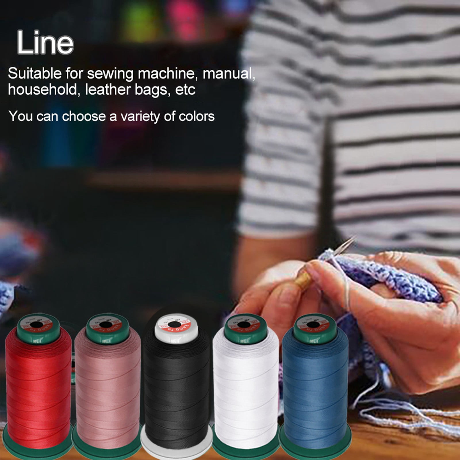Heavy Duty Polyester Sewing Thread 210D/3 High Strength Thread for Hand Stitching Quilting 1190 Yards Black,1PC,White