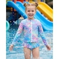 thumbnail image 3 of 3PCS Toddler Girl Bathing Suit 4T Ruffled Swimsuit Girls with Long Sleeve Rash Guard, 3 of 8