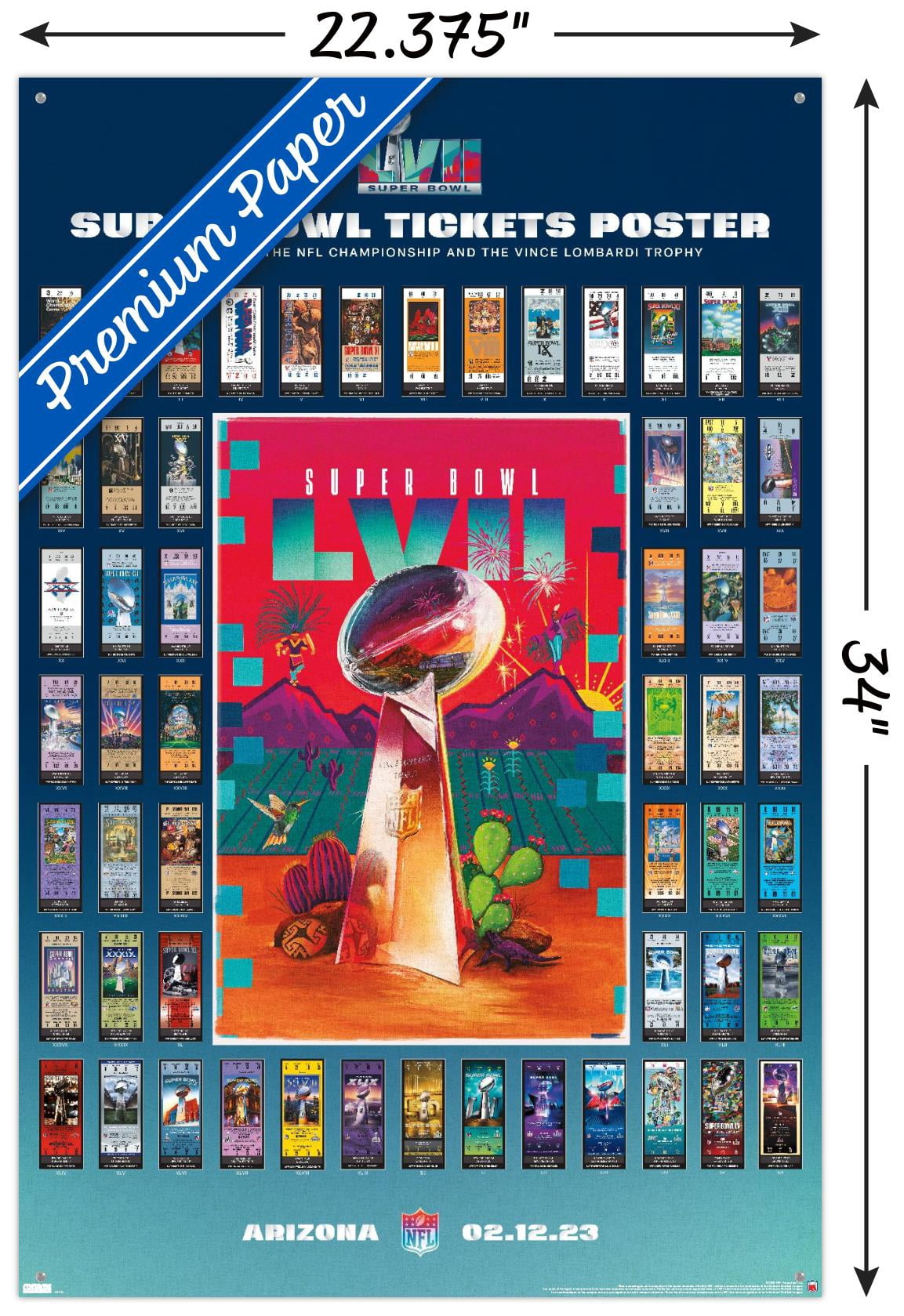 NFL League - Super Bowl LVII Ticket Collage Wall Poster with Pushpins, 22.375" x 34"
