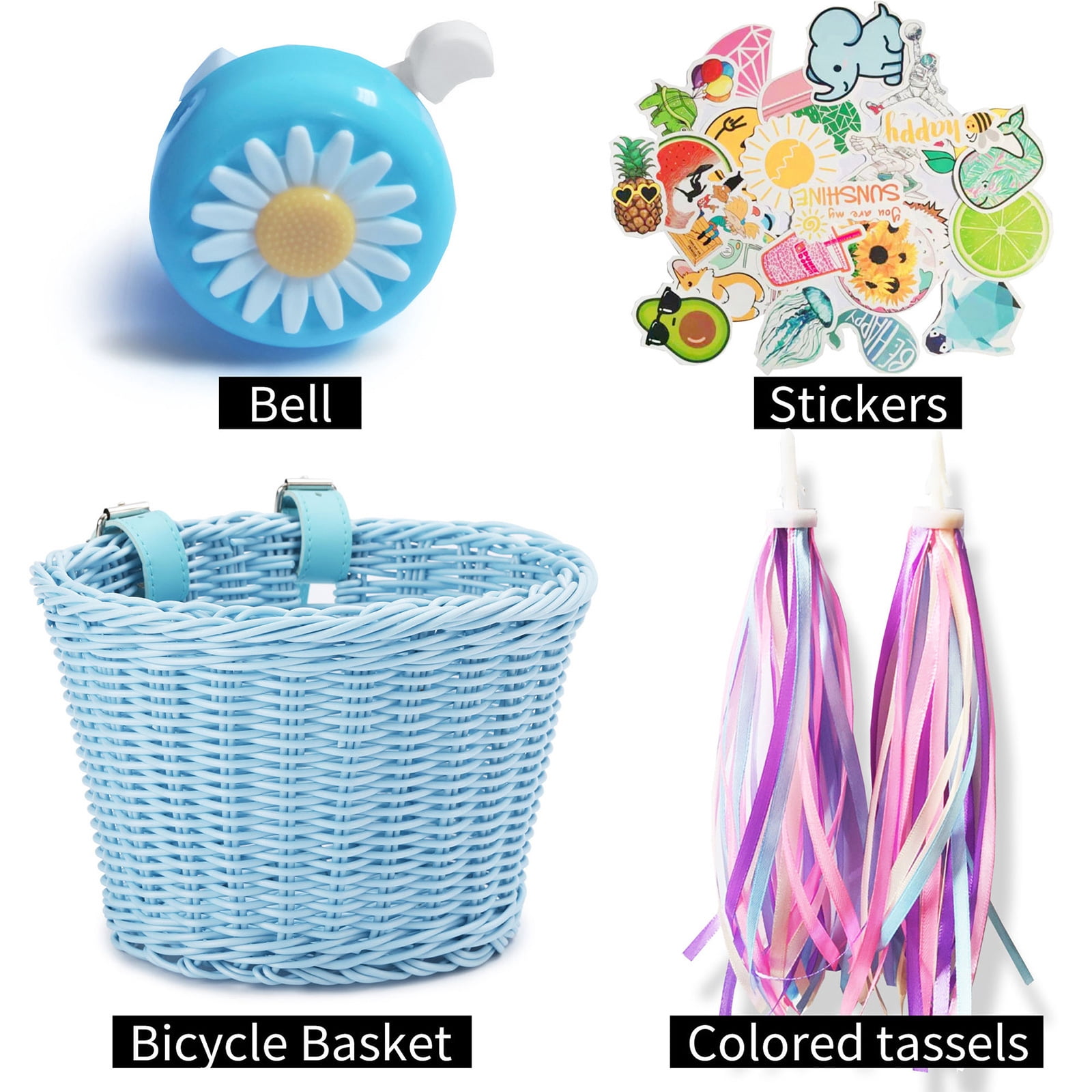PAPADA Child Kids Bike Tassel Tape Bike Basket,Girls Boys Bicycle Basket Front Deco