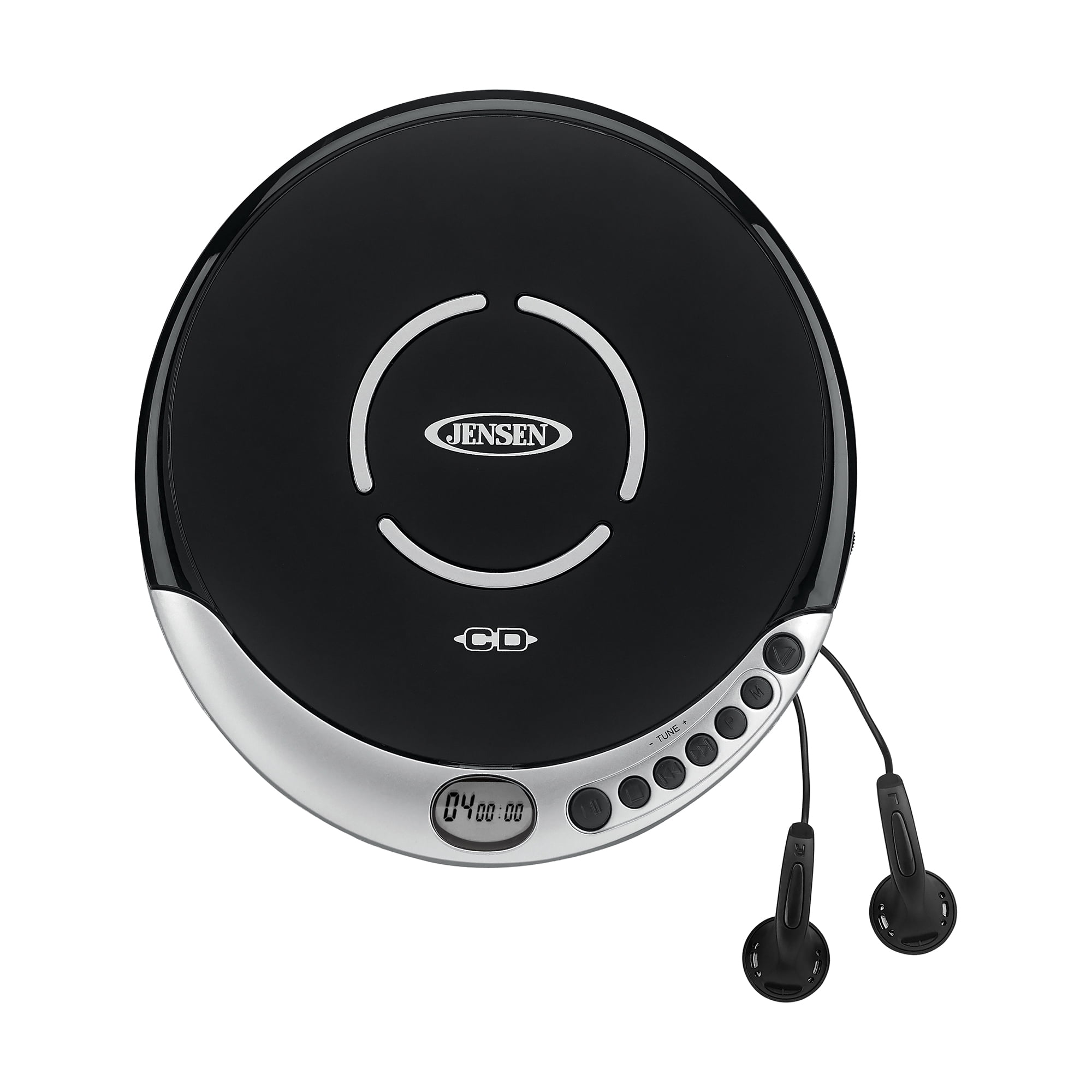 Jensen CD Portable Personal CD Player with 60 Seconds Anti-Skip Protection,  FM Radio & Bass Boost + Stereo Earbuds - Black