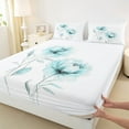 thumbnail image 3 of jejeloiu Rustic Flower Twin Sheet Sets,Watercolor Ink Painting Twin Fitted Sheet,Cyan White Flat Sheet For Girls Kids,Microfiber Bedroom Decor,3-Piece, 3 of 7