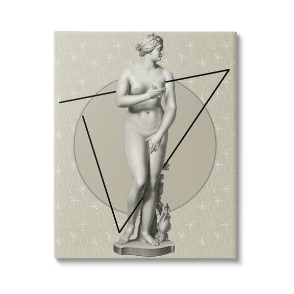 Stupell Industries Classic Statue on Geometric Abstract Painting Gallery Wrapped Canvas Art Print Wall Art, 16 x 20