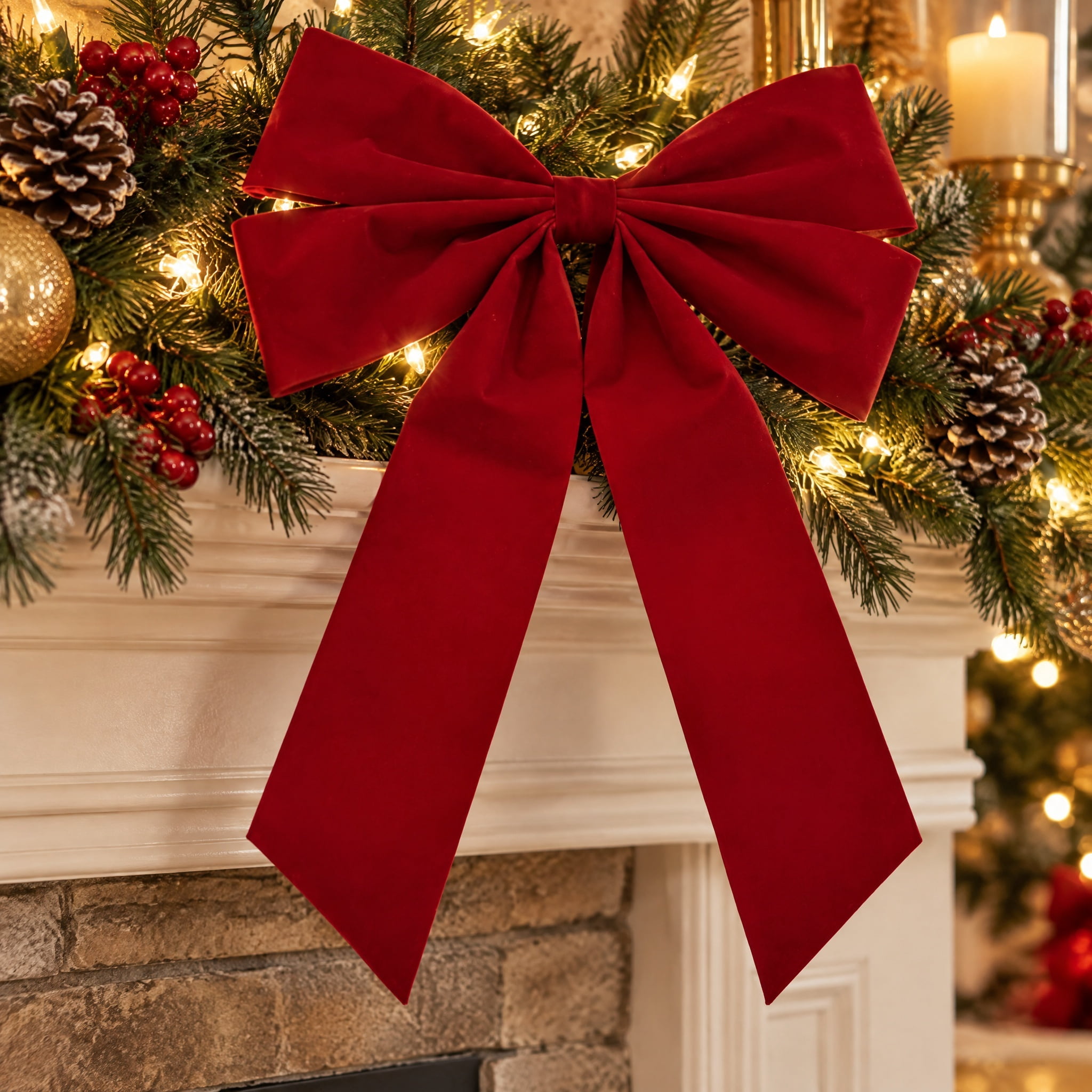 Red Velvet Decorative Christmas Bow, 15", by Holiday Time