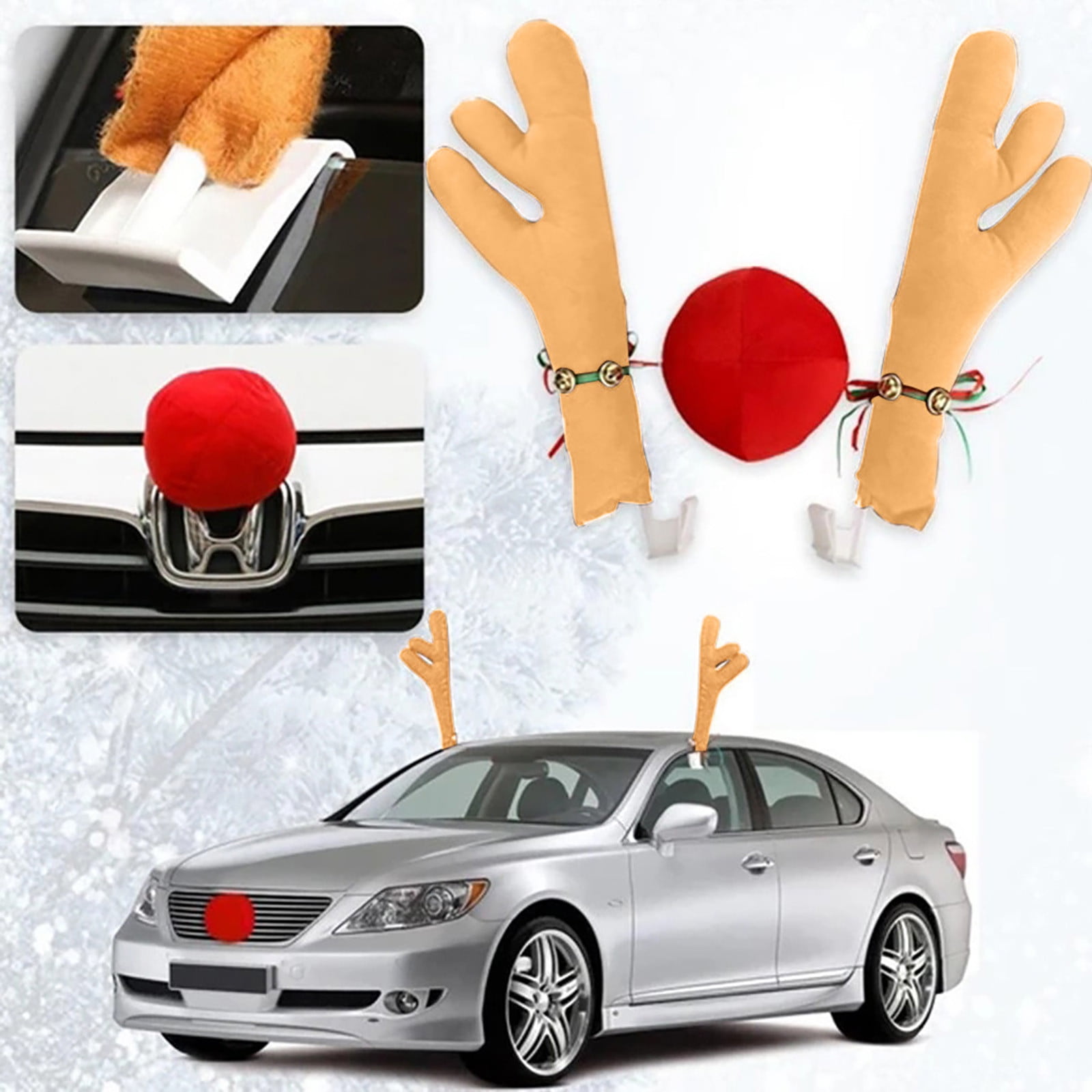Rudolph CAR Costume Christmas Reindeer Antlers & red nose for Truck Suv Decor 