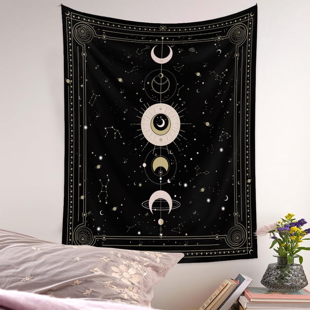 Dremisland Luna Tapiz de Pared Psicodélico Tarot Astrología Colgante de Pared Luna y Estrella Tapiz Negro Tela de Pared Decoración de Arte para Dormitorio Sala de Estar (Tarot, L/130X150cm) TUNC Sencillez