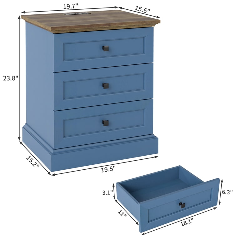 FIAKOA Farmhouse Night Stand with Charging Station, Rustic Bed